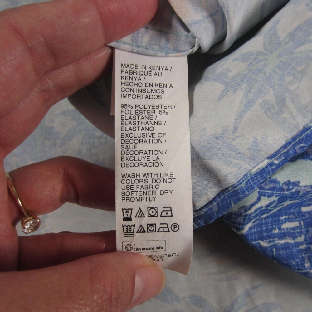 Izod Saltwater Performance Shirt XXL Blue Hawaiian Stretch Button Up Tropical - Picture 9 of 11